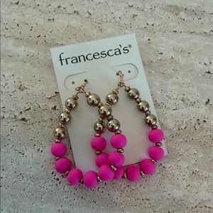 Francesca's Collections Vibrant Pink and Gold Hoop Earrings